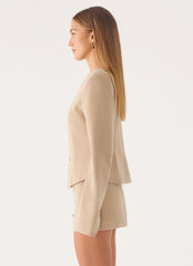 Milae Suede Asymmetrical Jacket - Beige