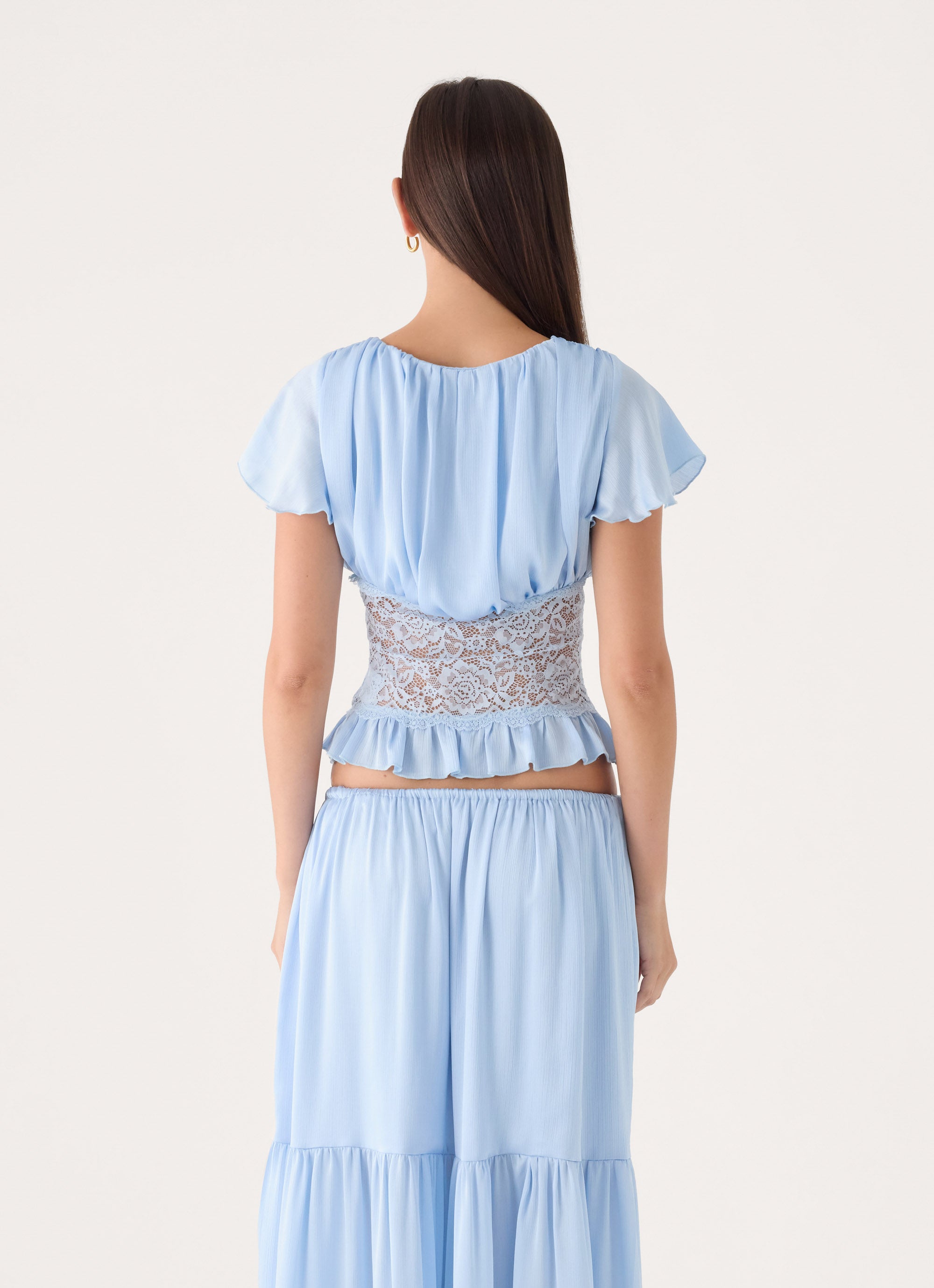 Morino Lace Button Up Top - Blue