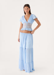 Morino Tiered Maxi Skirt - Blue