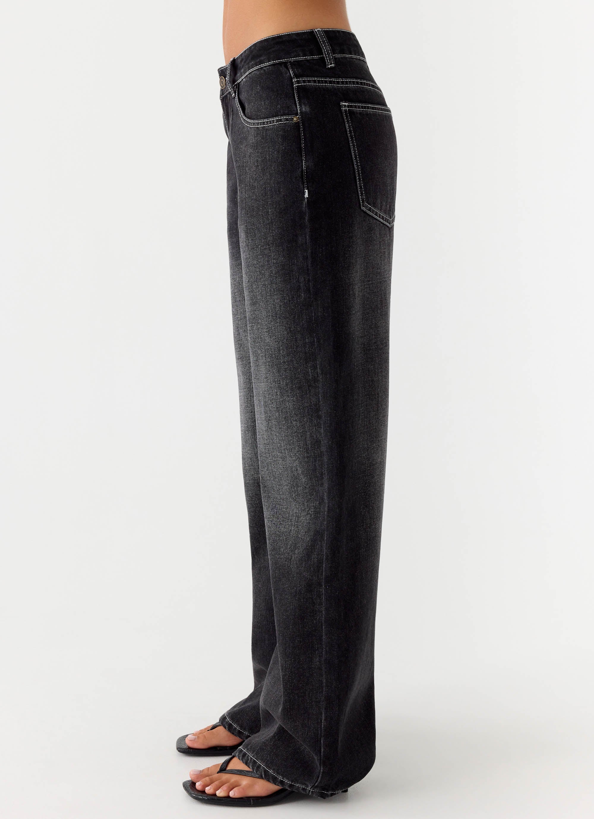 Nathan Super Low Rise Denim Jeans - Washed Black