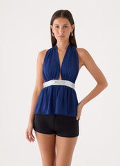 Novara Chiffon Top - Rich Blue