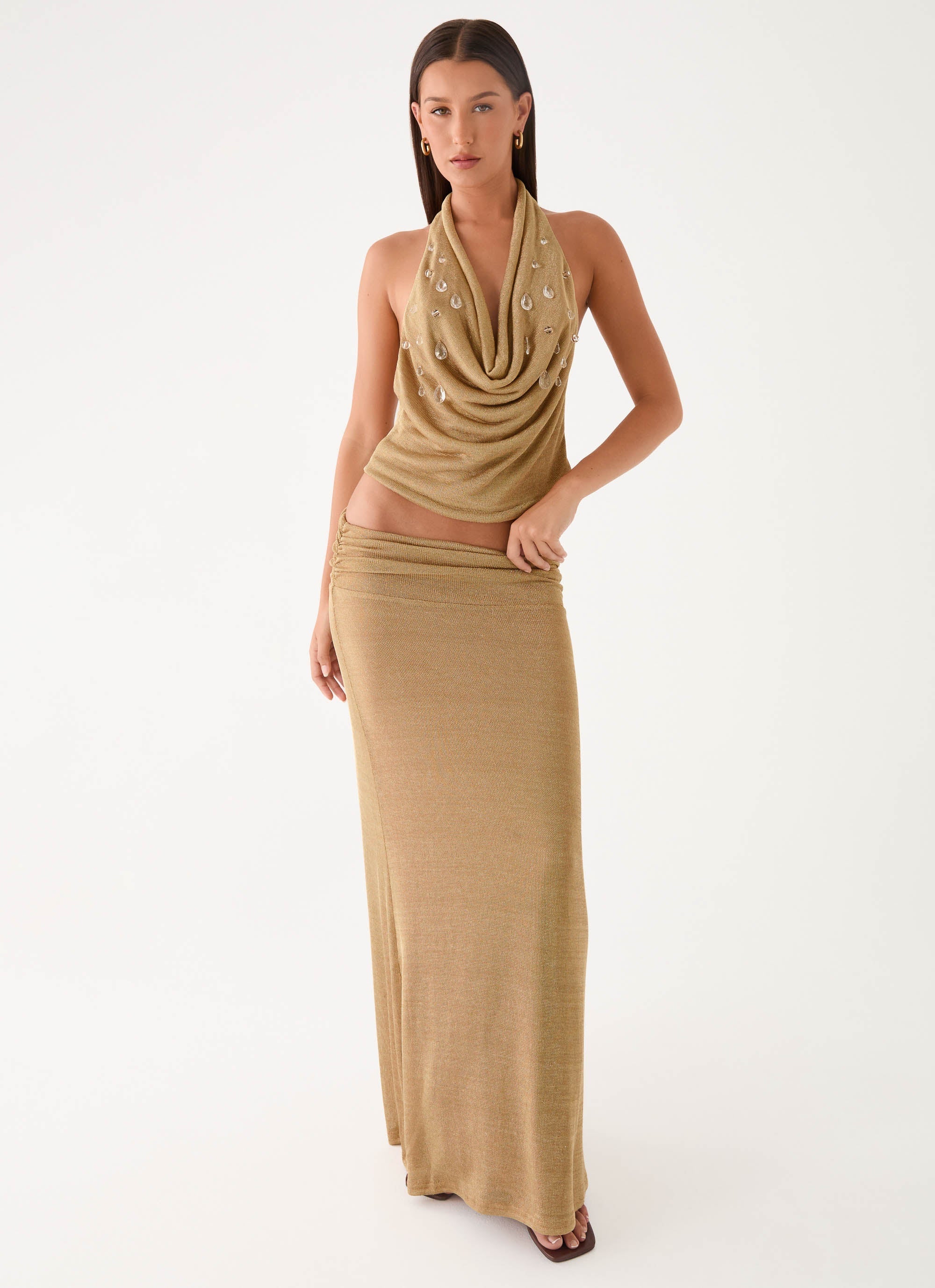 Olyssia Shimmer Embellished Top - Shimmer Gold