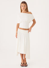 Perrie Asymmetrical Midi Skirt - Cloud Dancer