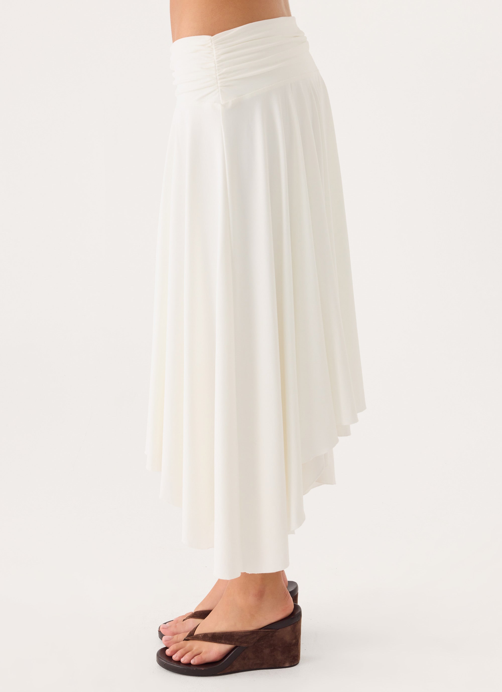 Perrie Asymmetrical Midi Skirt - Cloud Dancer
