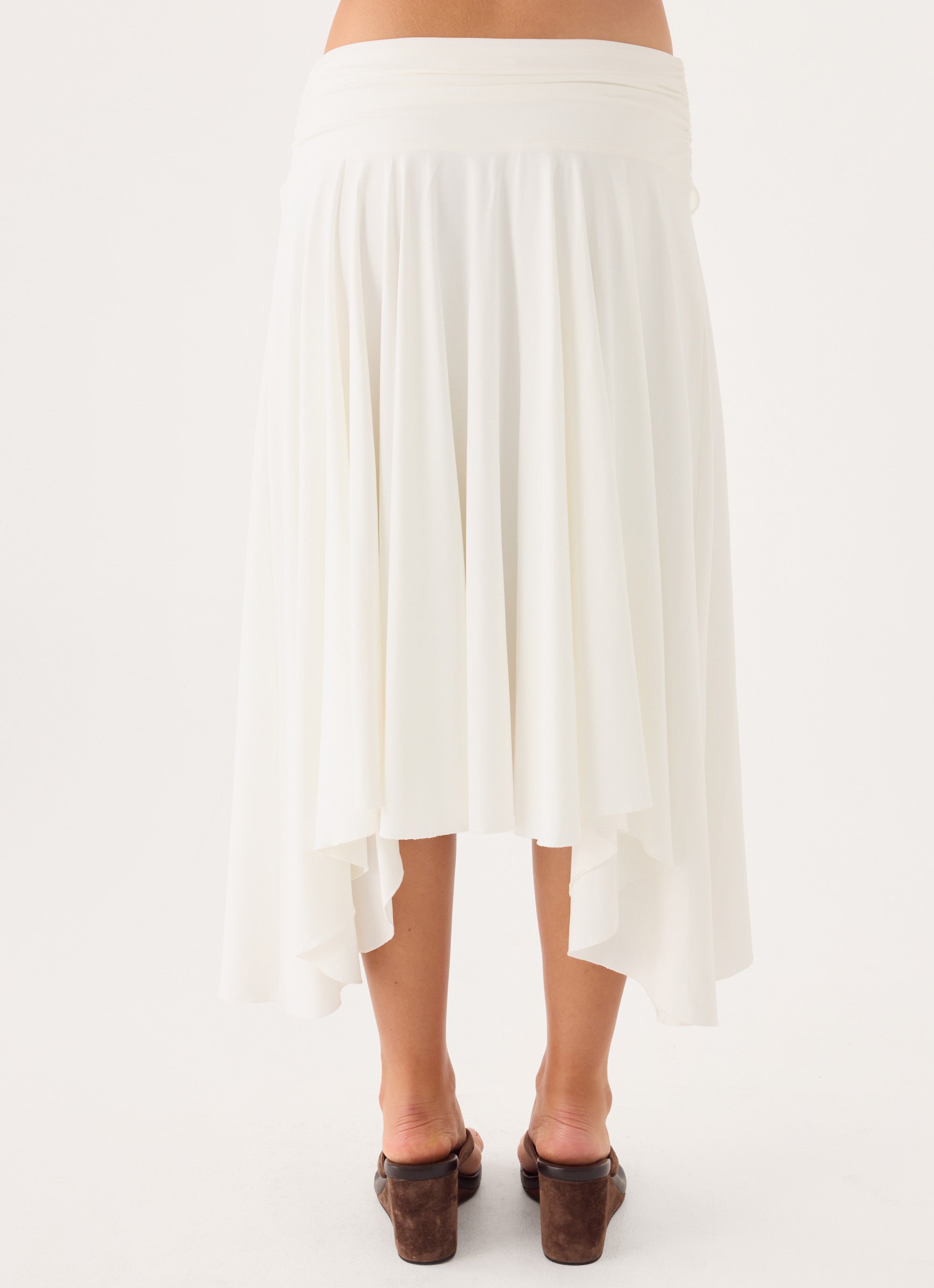 Perrie Asymmetrical Midi Skirt - Cloud Dancer