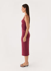 Plaise Corset Long Midi Dress - Burgundy