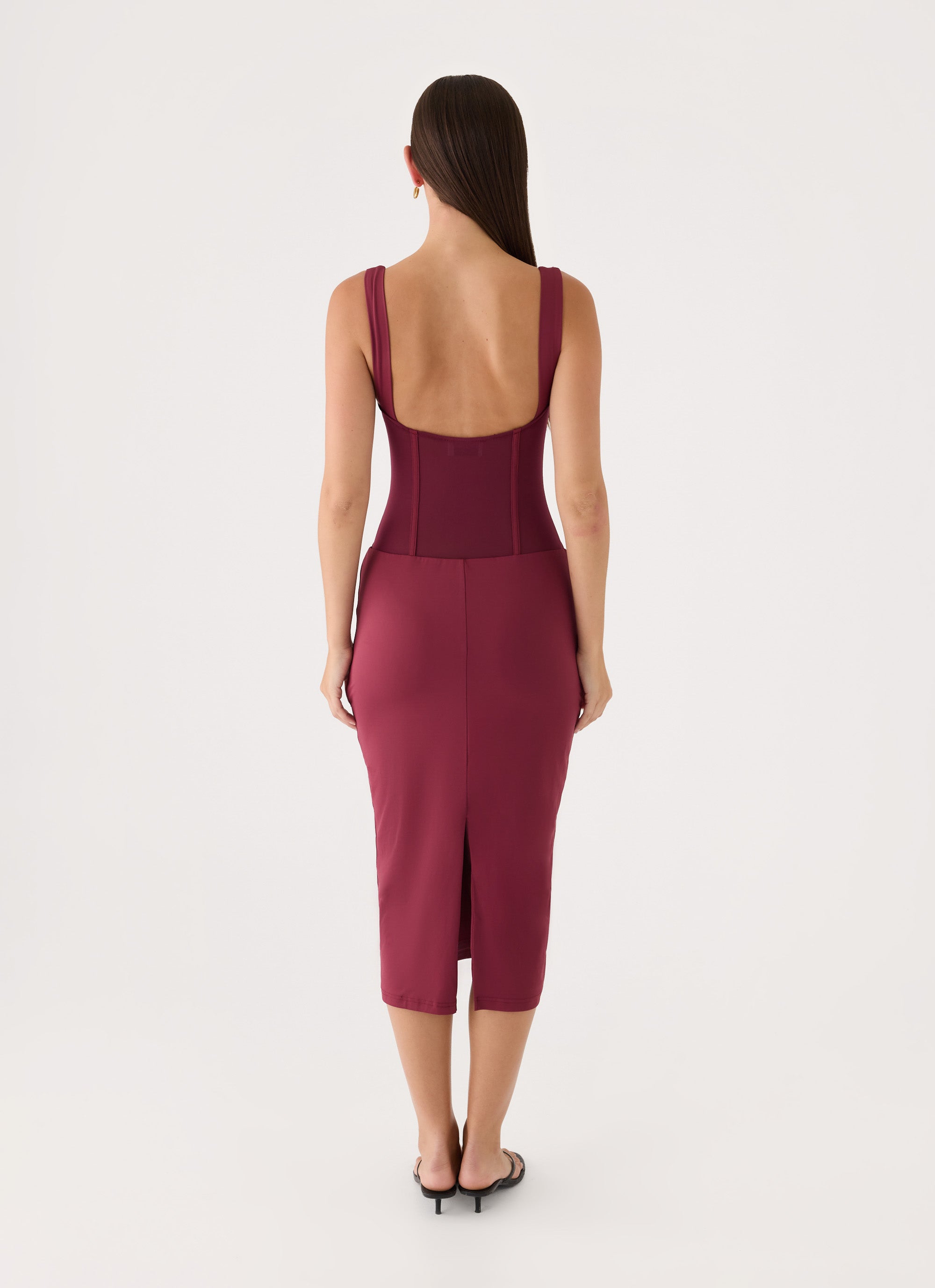 Plaise Corset Long Midi Dress - Burgundy