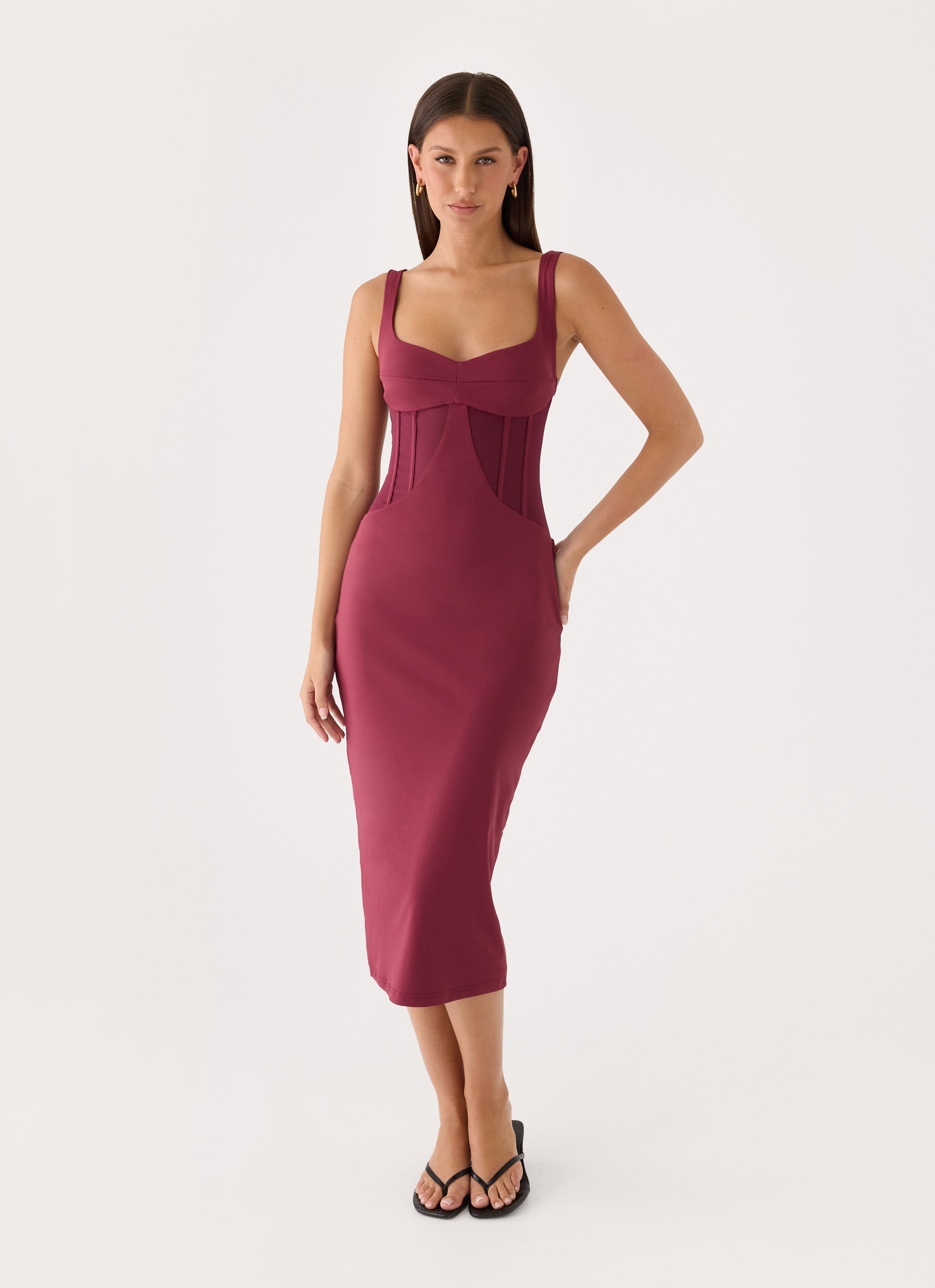 Plaise Corset Long Midi Dress - Burgundy