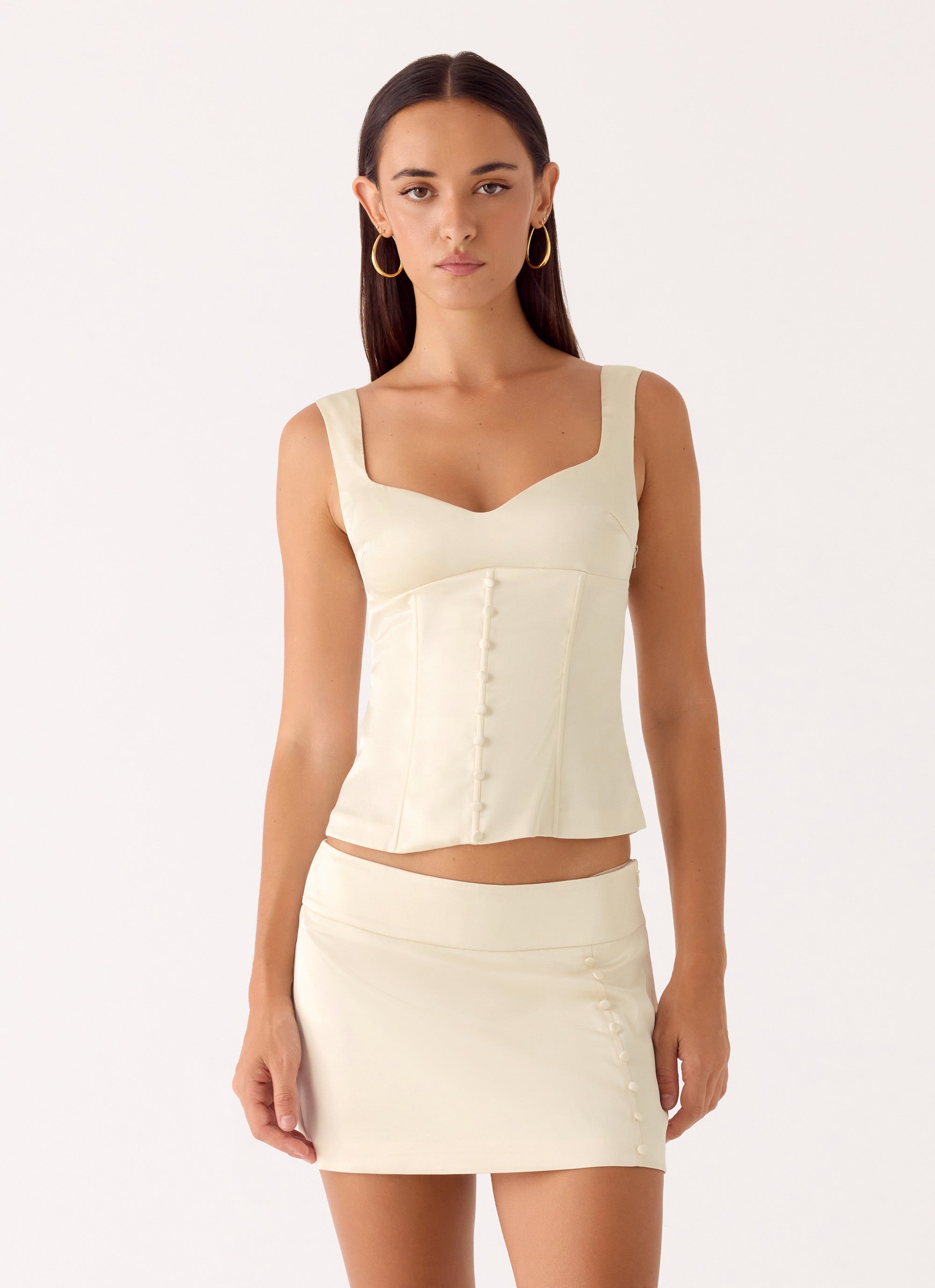 Posy Satin Mini Skirt - Ivory