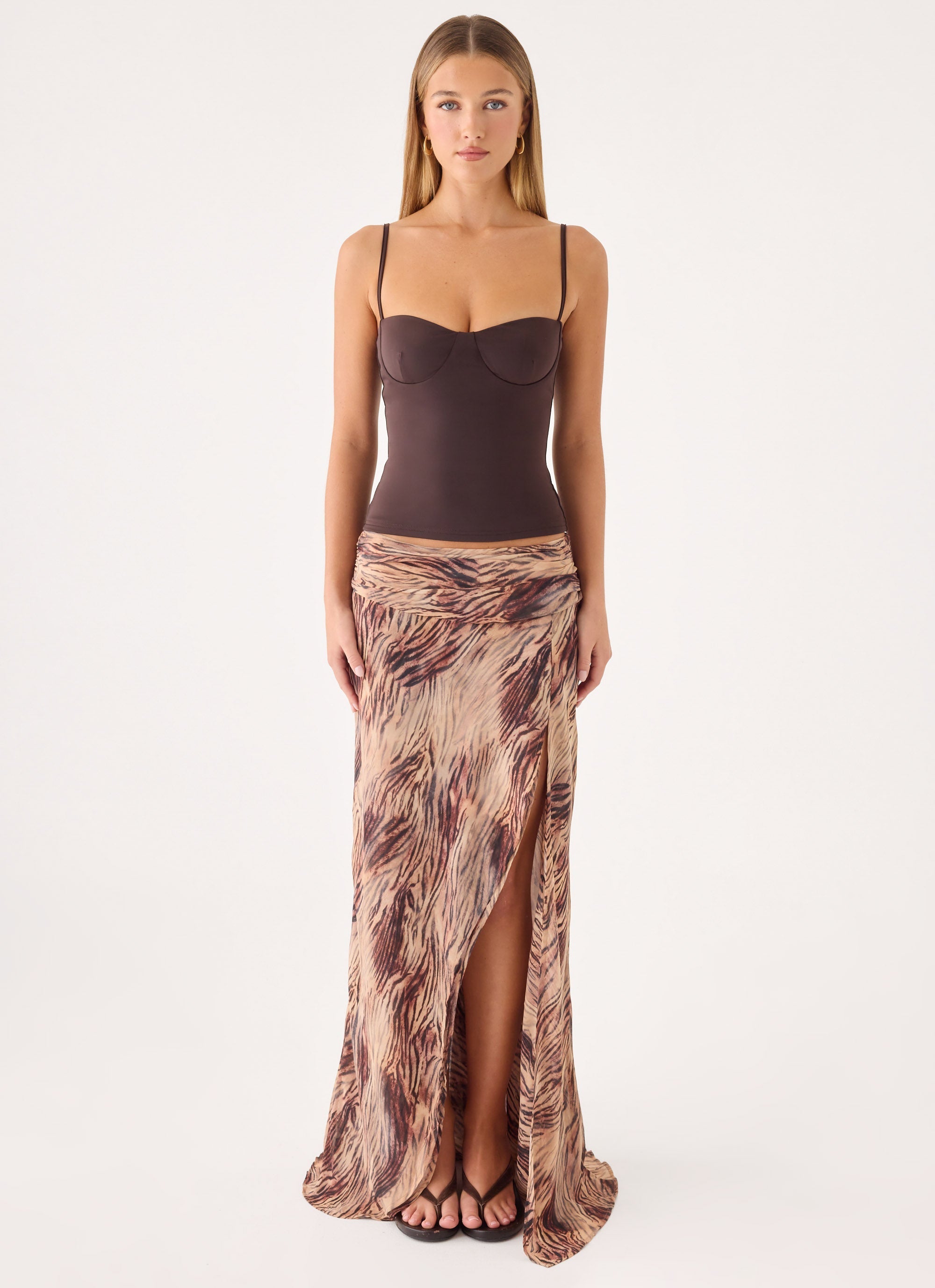 Renia Asymmetric Maxi Skirt - Golden Tiger