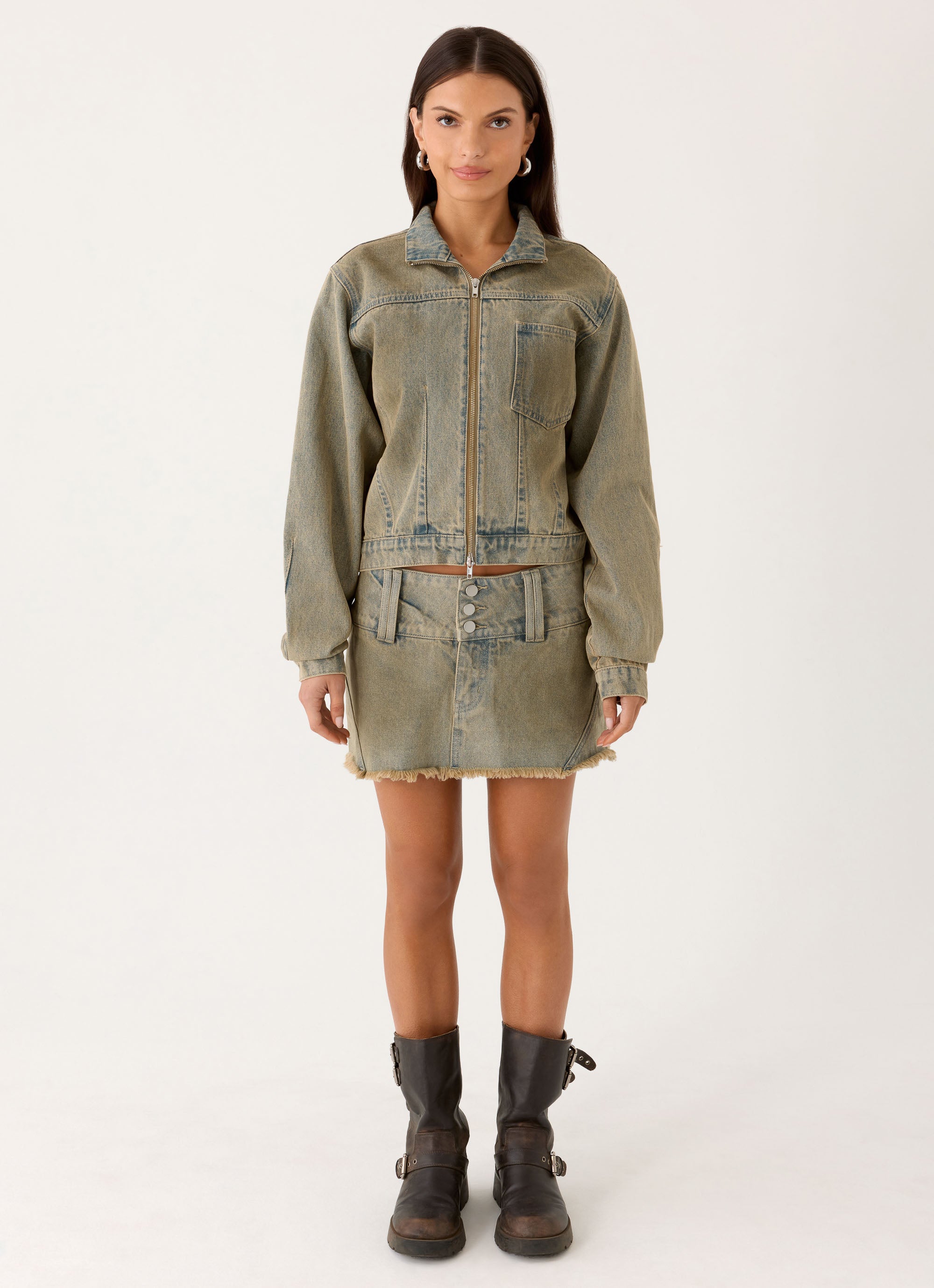 Roman Low Rise Denim Mini Skort - Vintage Tan Wash