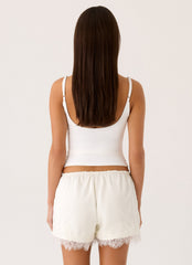 Tarina Lace Trim Mini Shorts - Ivory