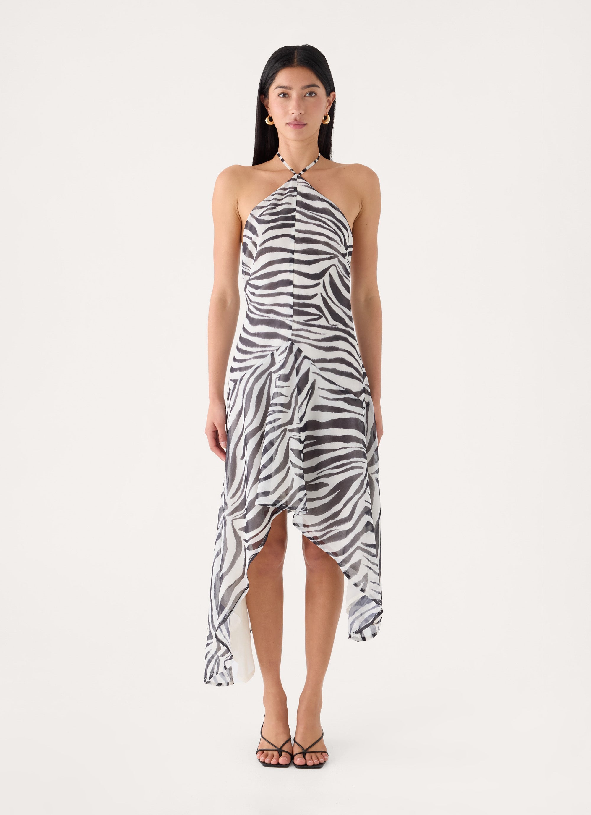 Tunelia Asymmetric Midi Dress - Zebra