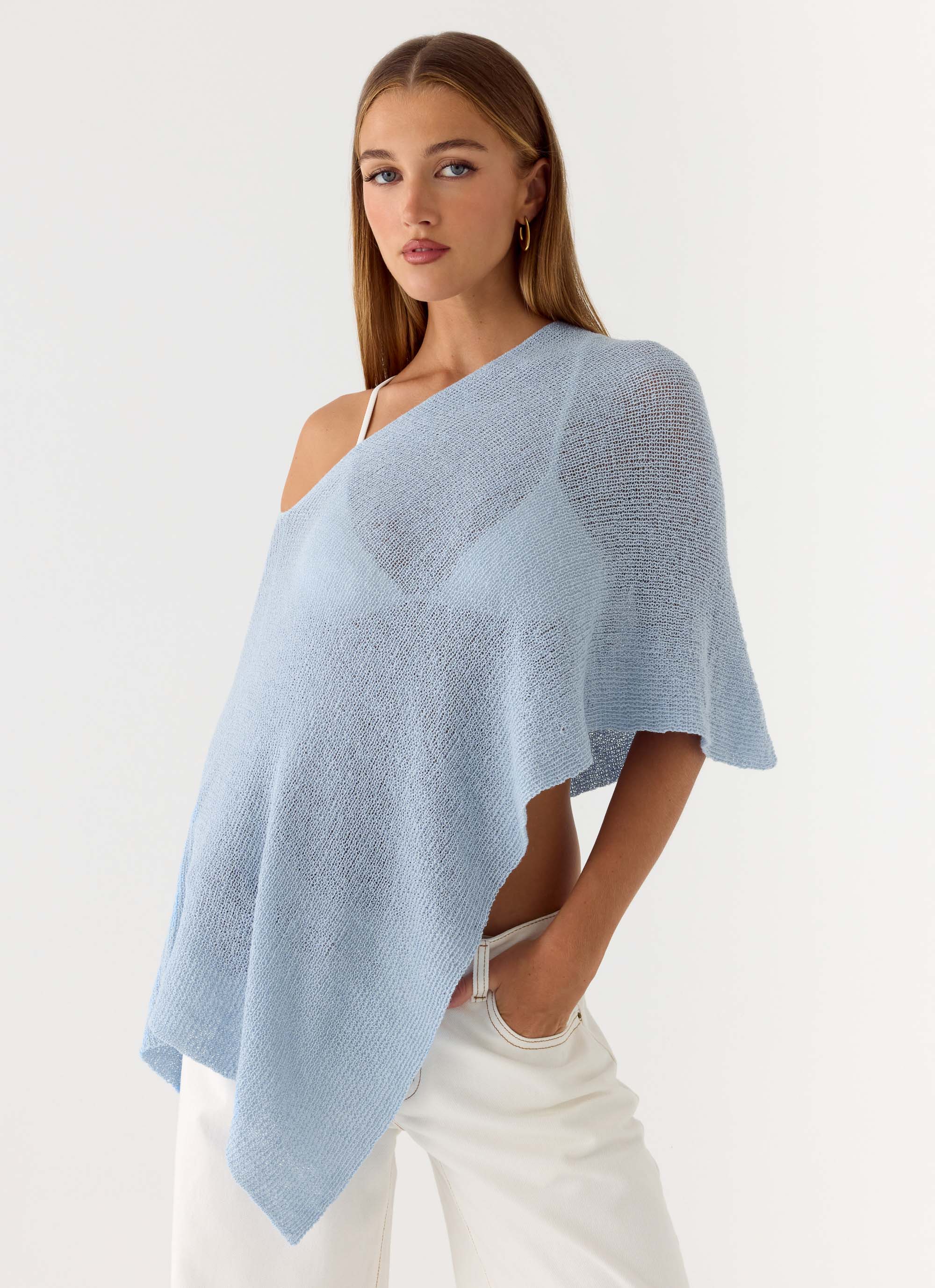Yas Knit Cape - Blue