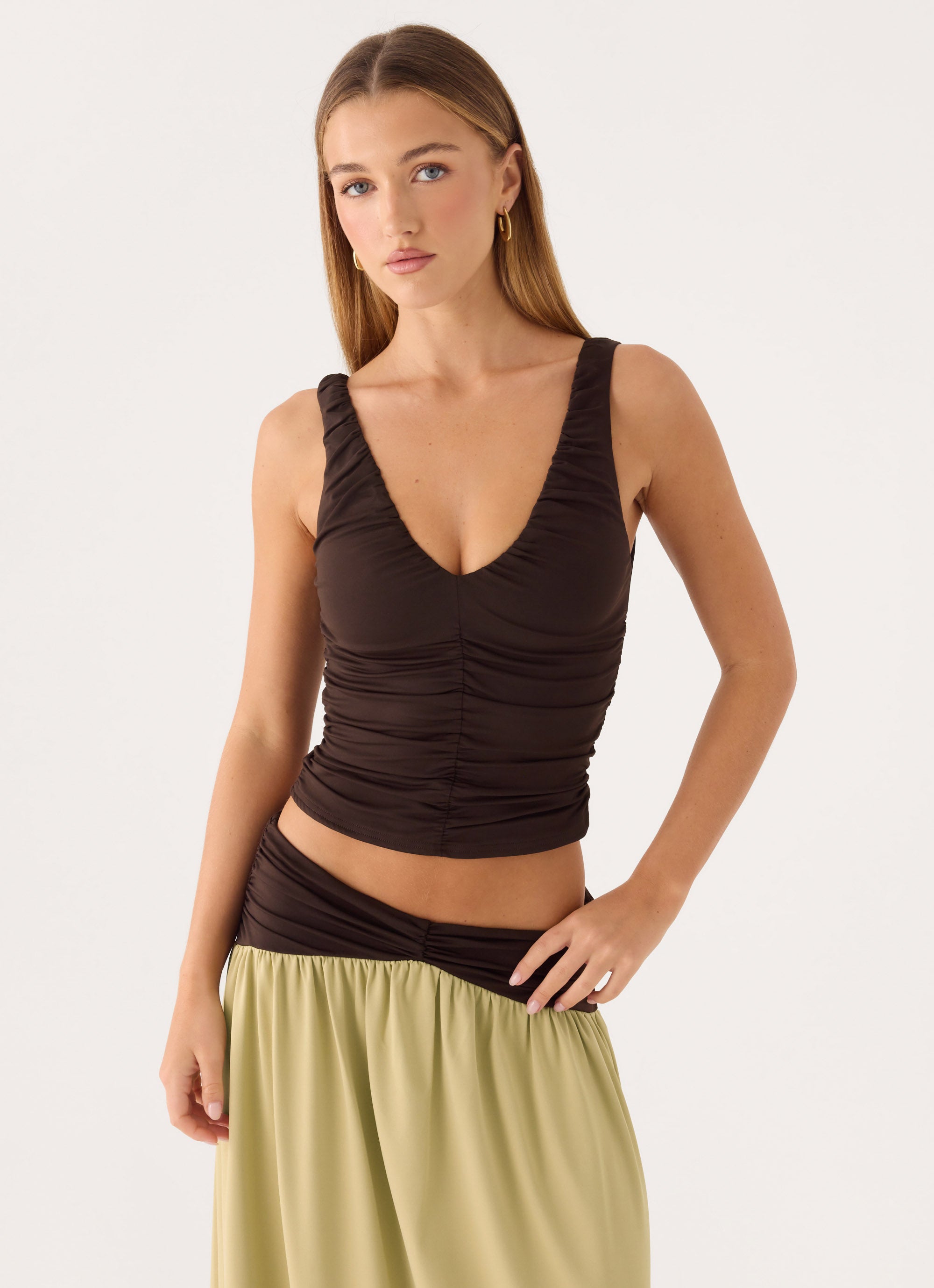 Zeraphine Gathered Top - Chocolate